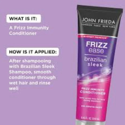 John Frieda Frizz Ease Brazilian Sleek Frizz Immunity Conditioner 250ml – For Frizzy, Medium to Coarse Hair
