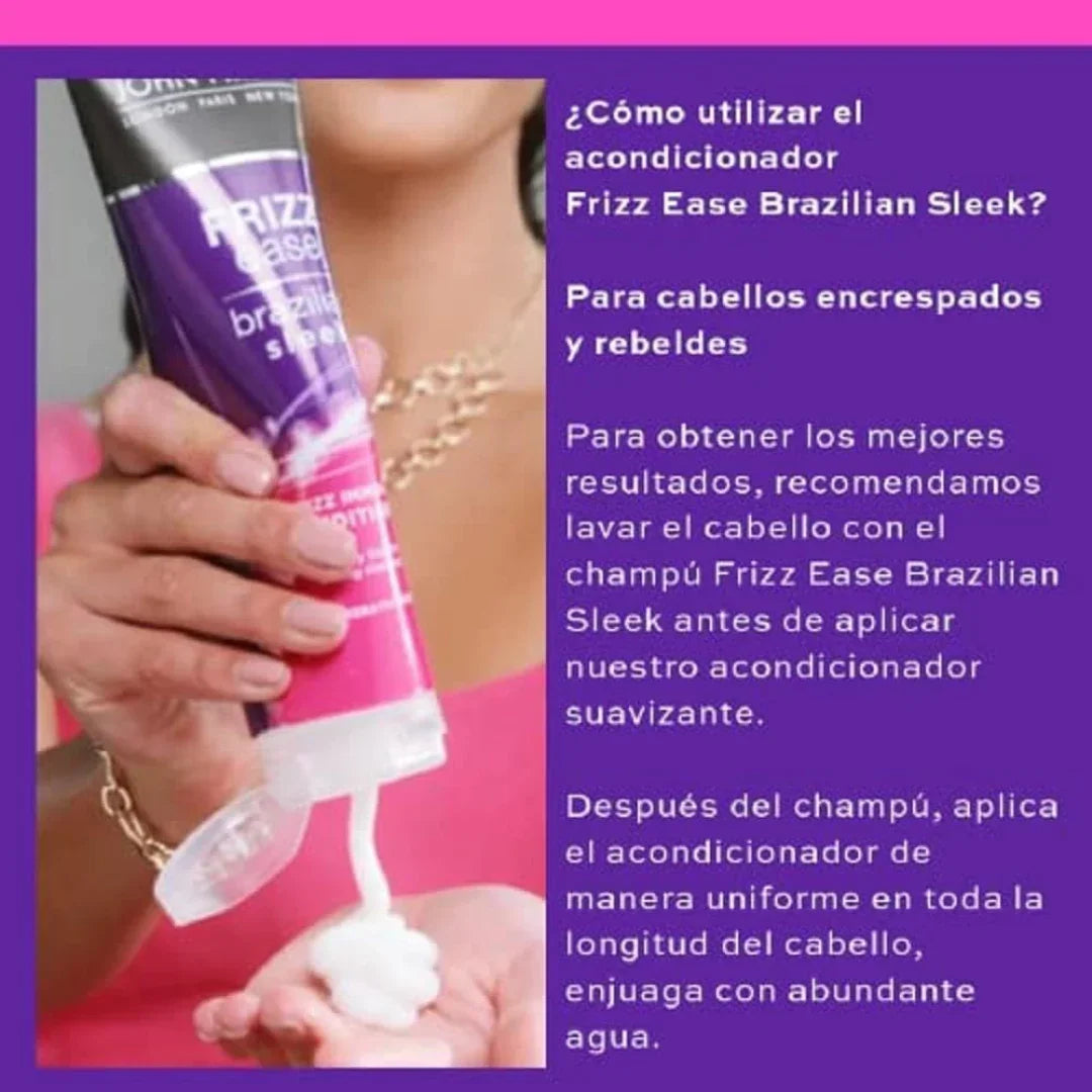 John Frieda Frizz Ease Brazilian Sleek Frizz Immunity Conditioner 250ml – For Frizzy, Medium to Coarse Hair