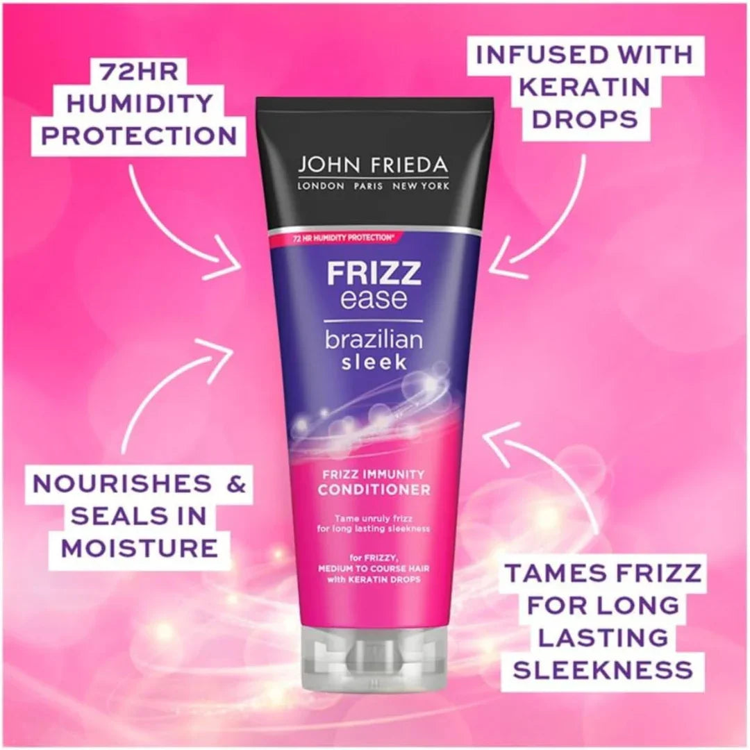 John Frieda Frizz Ease Brazilian Sleek Frizz Immunity Conditioner 250ml – For Frizzy, Medium to Coarse Hair