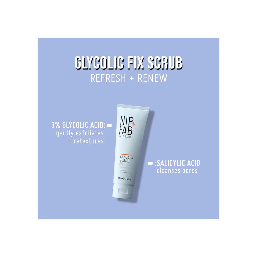 Nip + Fab Glycolic Acid Fix Face Scrub with Salicylic Acid, AHA/BHA Exfoliating Facial Cleanser Polish for Refining Pores Skin Brightening, 75 ml - Shop London