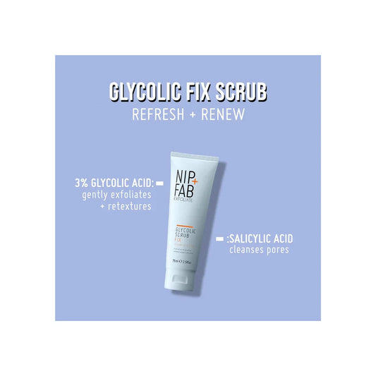 Nip + Fab Glycolic Acid Fix Face Scrub with Salicylic Acid, AHA/BHA Exfoliating Facial Cleanser Polish for Refining Pores Skin Brightening, 75 ml - Shop London