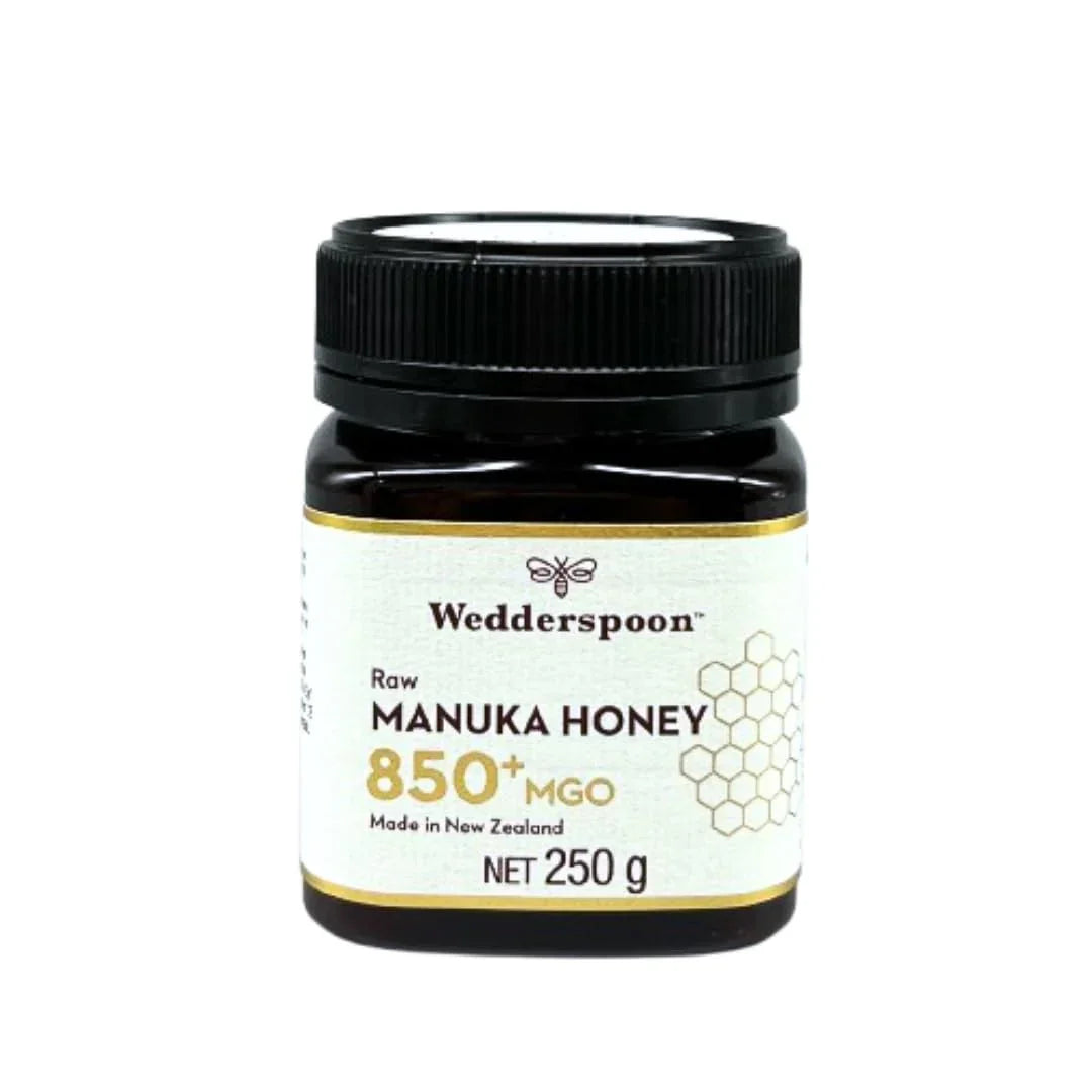 Wedderspoon Raw Manuka Honey 850 MGO - Pure, Unpasteurised, Non-GMO, BPA-Free Packaging, Kfactor Rated, Third-Party Lab Tested, Traceable to the Hive (250g)