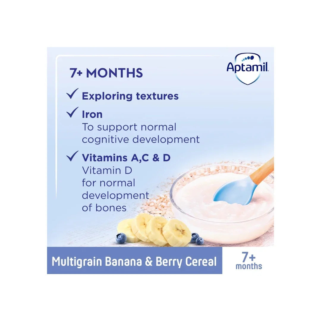 Aptamil Multigrain Banana & Berry Porridge Baby Food Cereal, 7+ Months, 200g