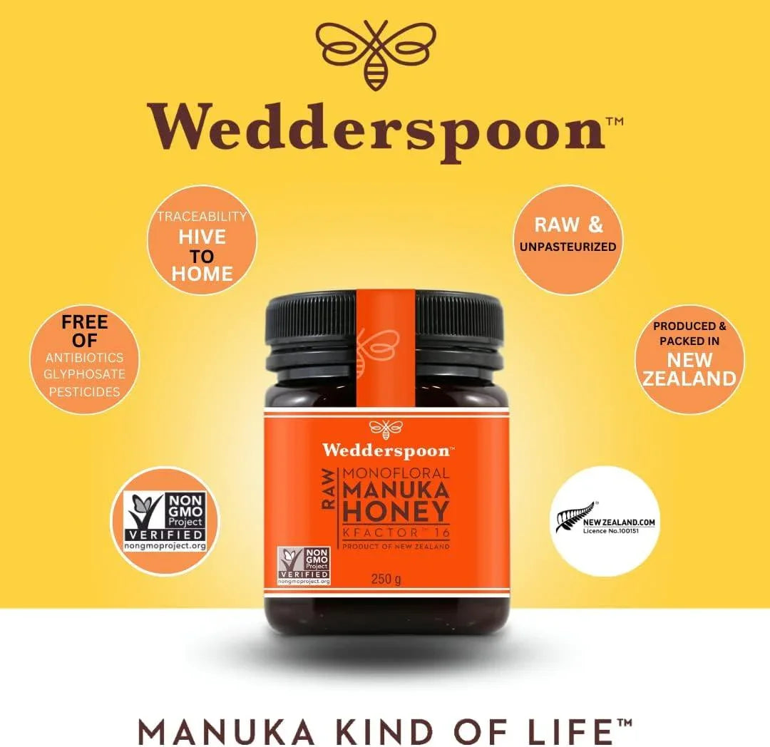 Wedderspoon RAW MONOFLORAL MANUKA HONEY KFACTOR-16 250G - Shop London