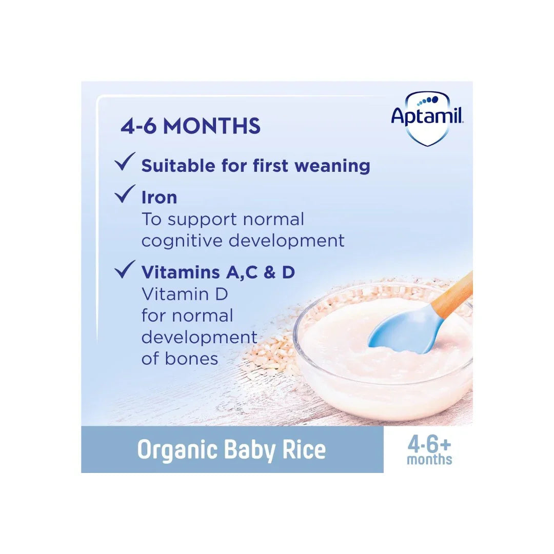 Aptamil Organic Baby Rice Cereal, 4-6+ Months, 100g