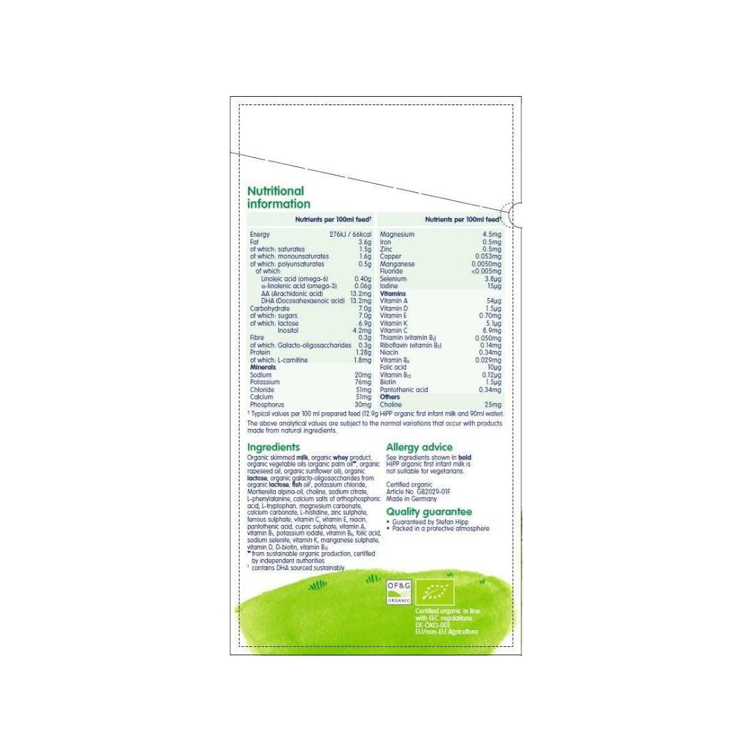 HiPP Organic 1 First Infant Baby Milk Powder Formula, suitable From Birth, 800g (Pack of 4) - Shop London