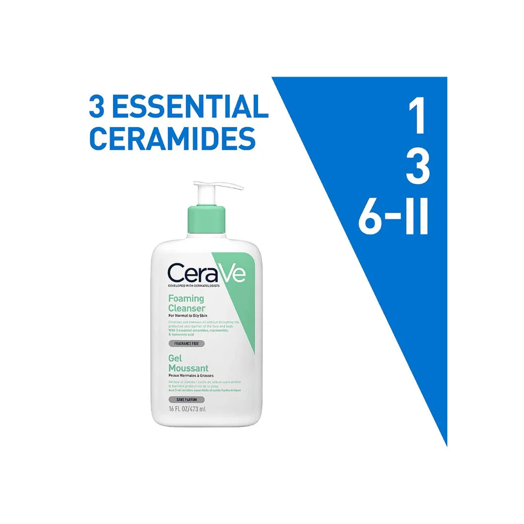 CeraVe Foaming Cleanser For Normal To Oily Skin (473ml) - Facewash | Non-Comedogenic And Fragrance-Free Cleansers For Acne-Prone Skin - Shop London