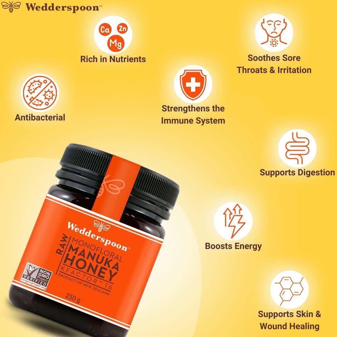 Wedderspoon RAW MONOFLORAL MANUKA HONEY KFACTOR-16 250G - Shop London