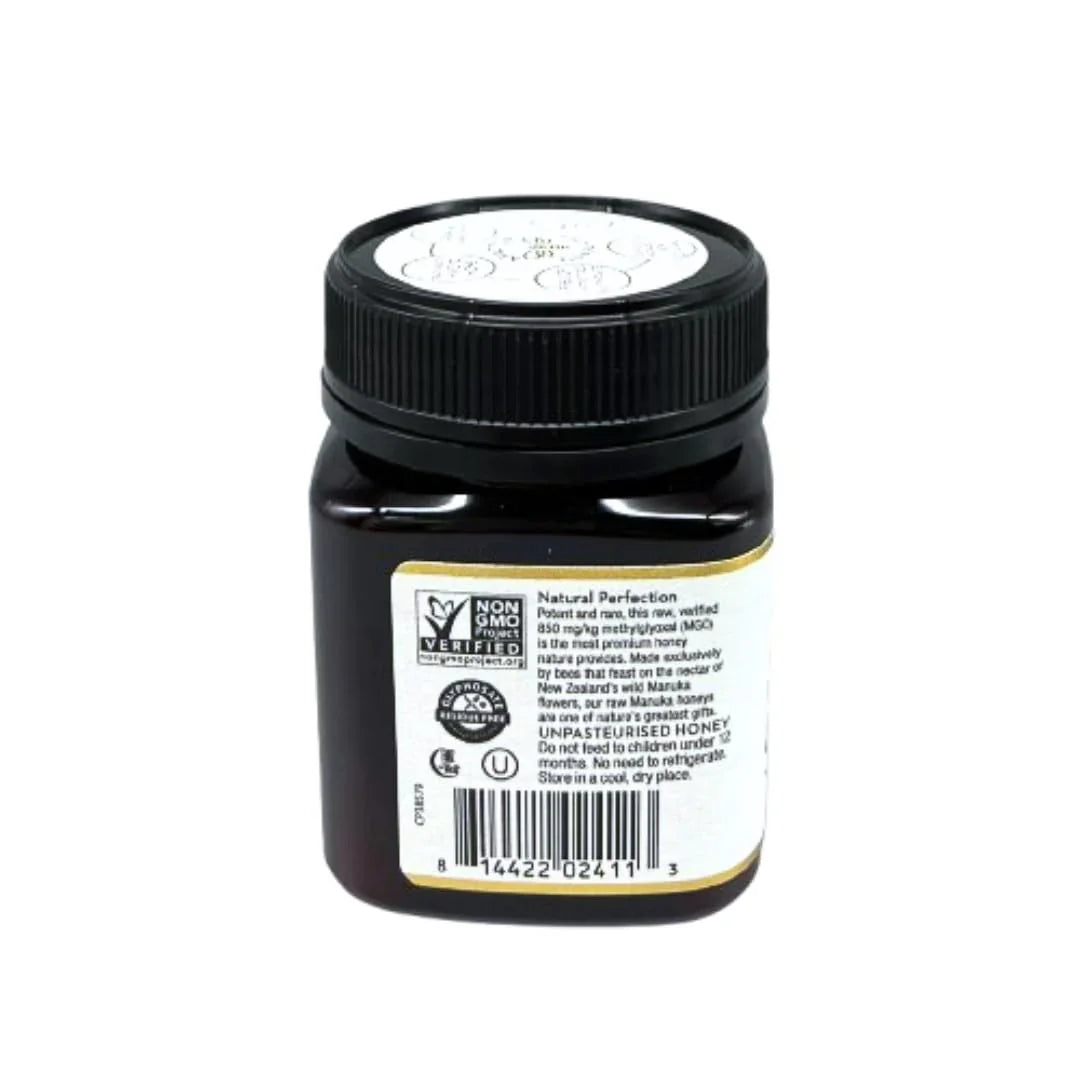 Wedderspoon Raw Manuka Honey 850 MGO - Pure, Unpasteurised, Non-GMO, BPA-Free Packaging, Kfactor Rated, Third-Party Lab Tested, Traceable to the Hive (250g)