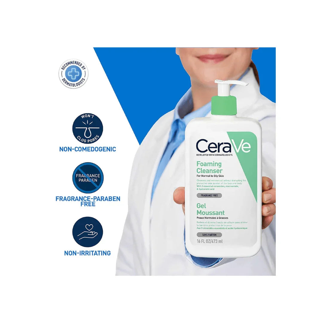 CeraVe Foaming Cleanser For Normal To Oily Skin (473ml) - Facewash | Non-Comedogenic And Fragrance-Free Cleansers For Acne-Prone Skin - Shop London