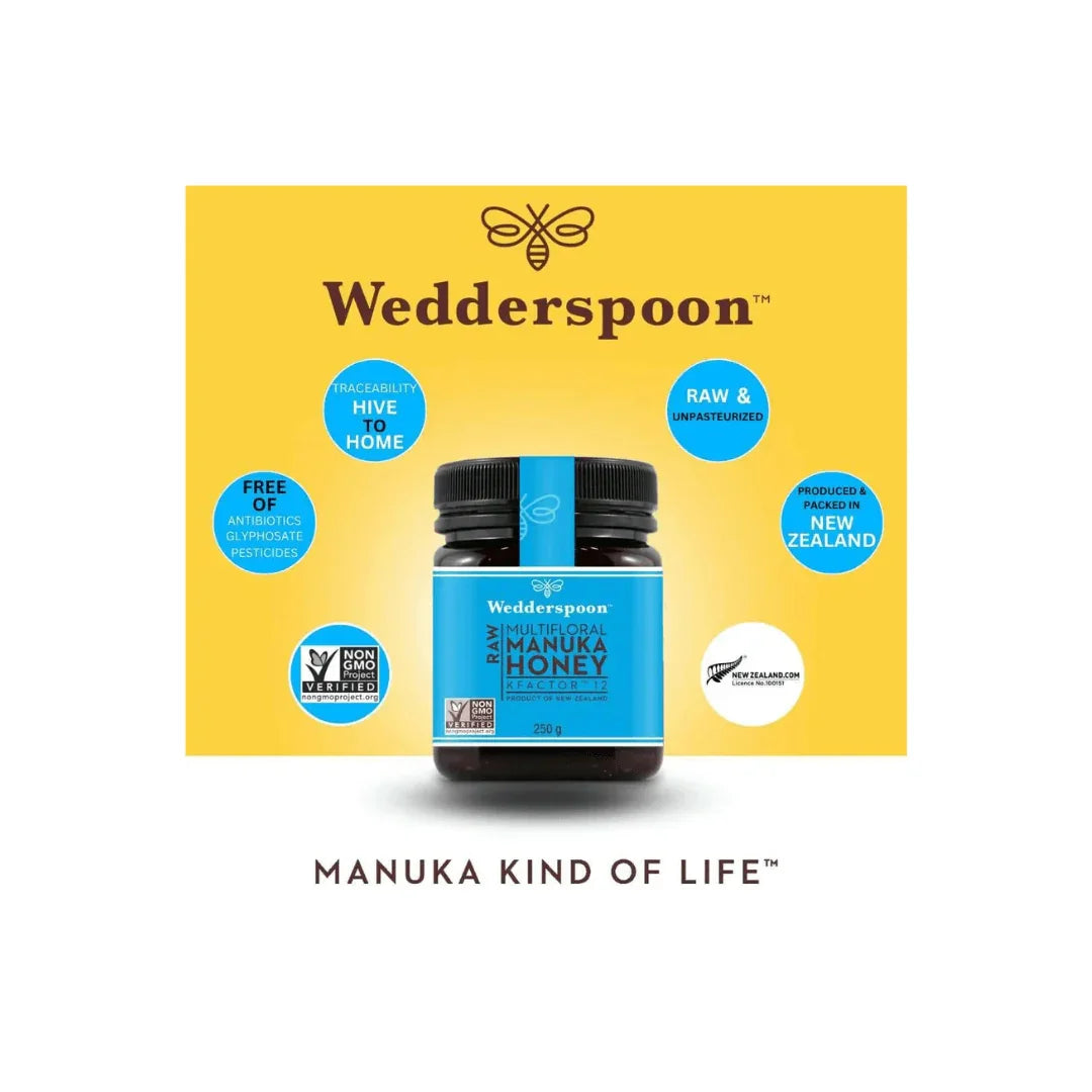 Wedderspoon RAW MULTIFLORAL MANUKA HONEY KFACTOR-12 250G - Shop London