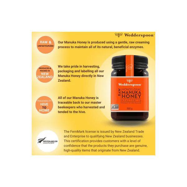 Wedderspoon RAW MONOFLORAL MANUKA HONEY KFACTOR-16 500G - Shop London