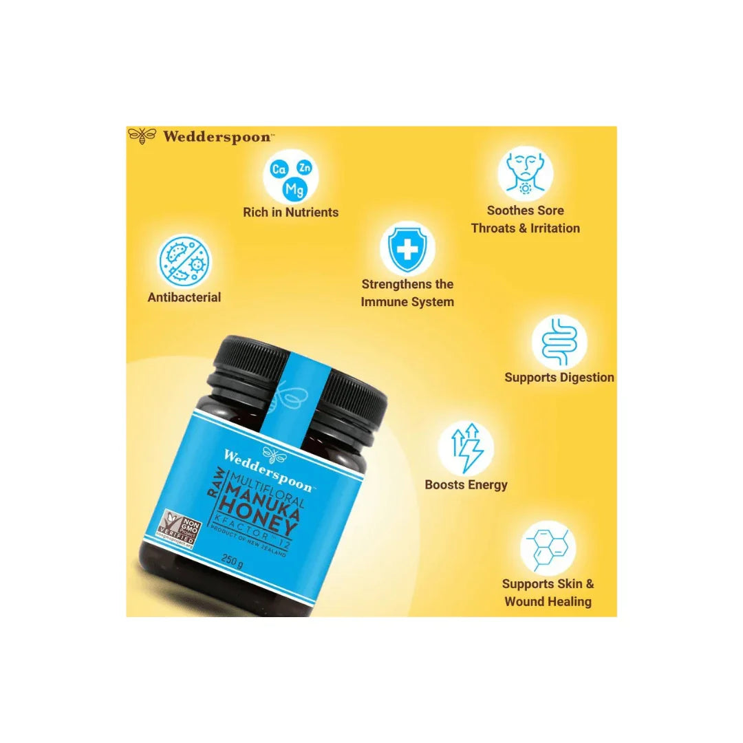 Wedderspoon RAW MULTIFLORAL MANUKA HONEY KFACTOR-12 250G - Shop London