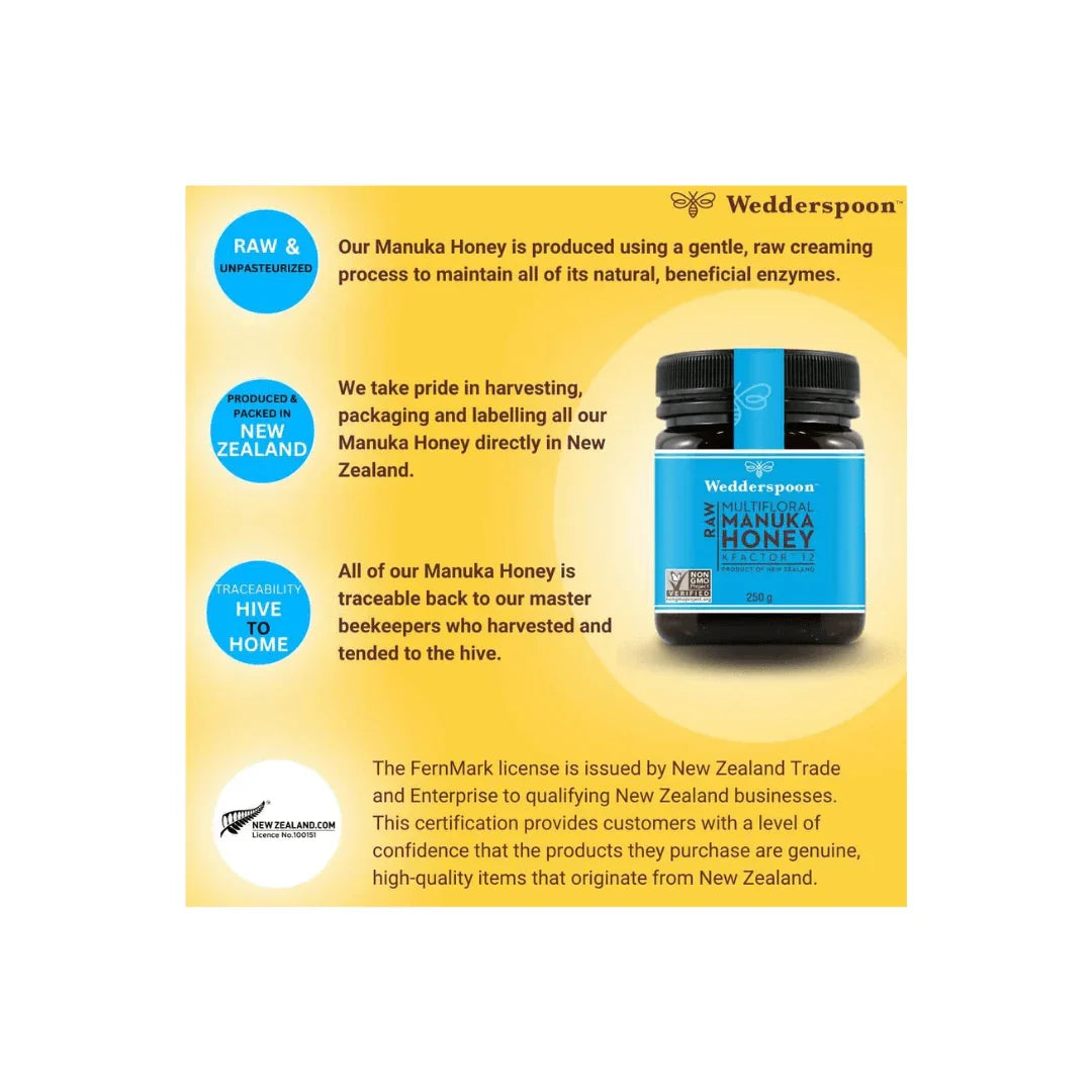 Wedderspoon RAW MULTIFLORAL MANUKA HONEY KFACTOR-12 250G - Shop London