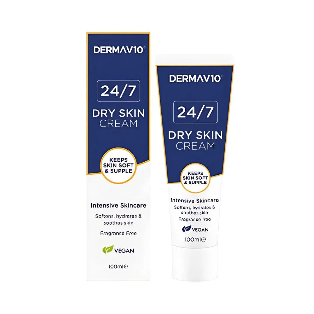 Derma V10 24/7 Dry Skin Cream – Fragrance Free & Paraben Free – Made in the UK