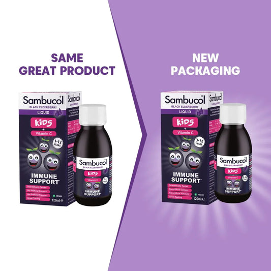 Sambucol Black Elderberry Liquid for Kids + Vitamin C Immune Support – 120ml