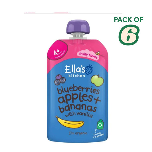 Ella's Kitchen Blueberries,Apple+Bananas With Vanilla Puree 4+ Month 6X120g