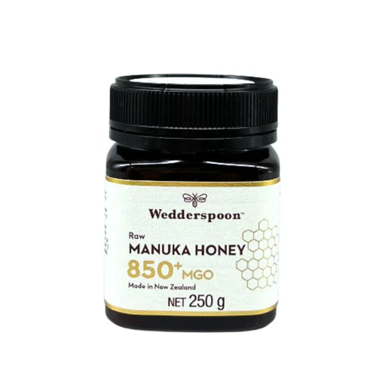 Wedderspoon Raw Manuka Honey 850 MGO - Pure, Unpasteurised, Non-GMO, BPA-Free Packaging, Kfactor Rated, Third-Party Lab Tested, Traceable to the Hive (250g)