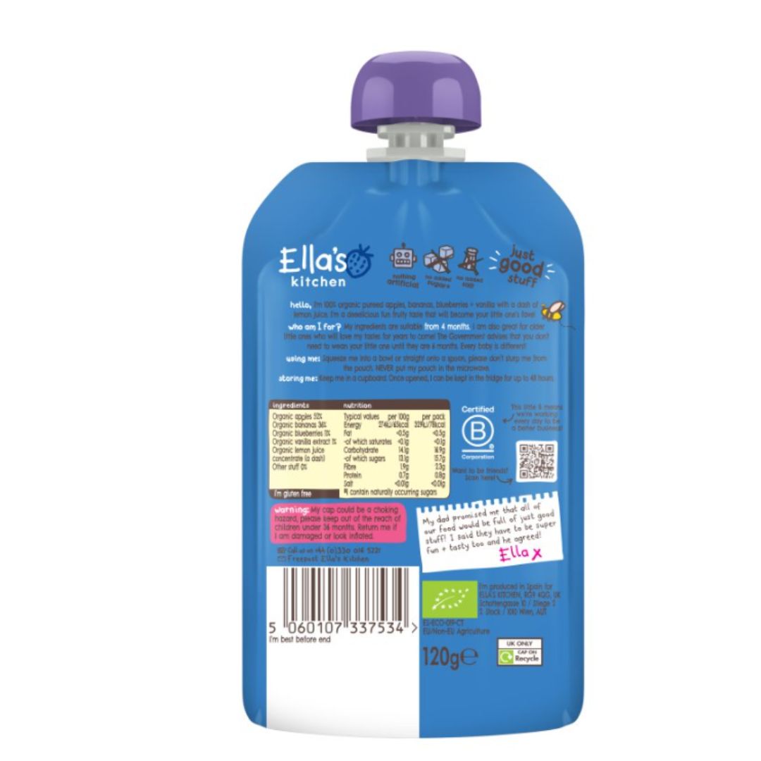 Ella's Kitchen Blueberries,Apple+Bananas With Vanilla Puree 4+ Month 6X120g