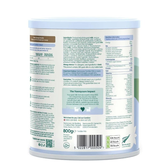 Nannycare Goat Based Toddler Milk – Stage 3 (From 1-3 Years) | Baby Powder Made from Whole Goat Milk | Nutritionally Complete Formula for Combination or Bottle Feeding – 800g