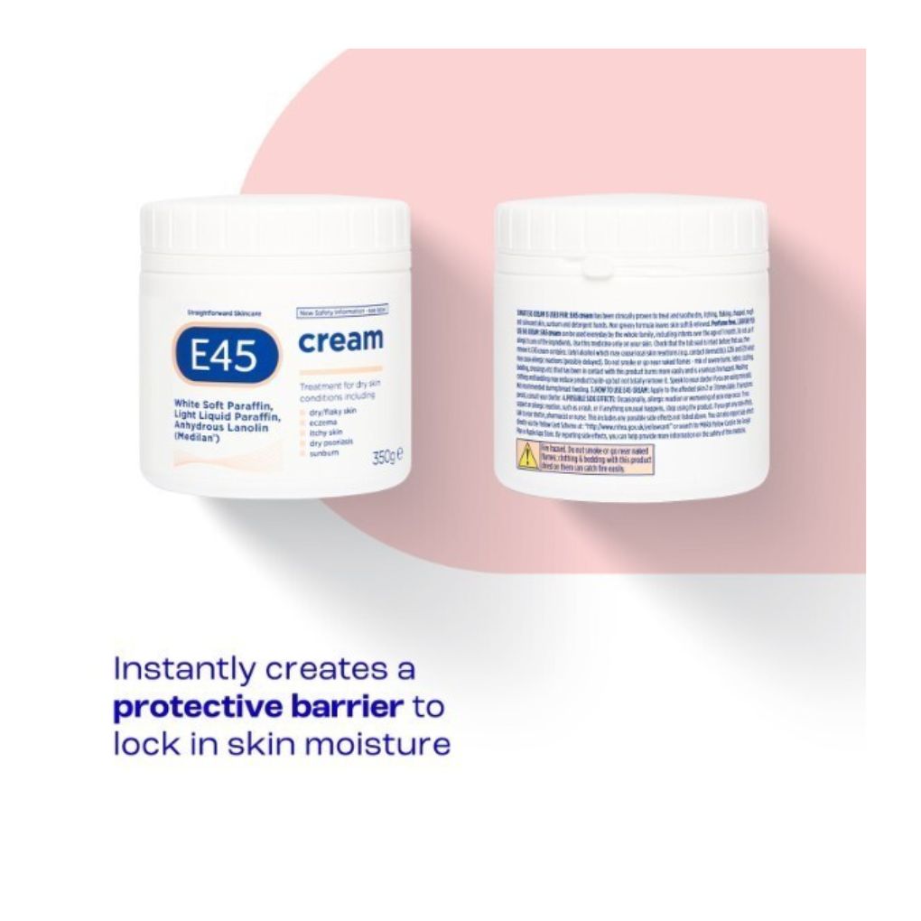 E45 Cream for Dry & Sensitive Skin - Clinically Proven Moisturiser for Eczema, Dermatitis & Irritation - Dermatologically Tested Non-Greasy Body, Face & Hand Care, 350g