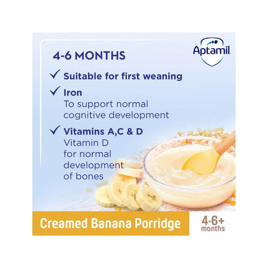 Aptamil Creamed Banana Porridge Baby Food Cereal, 4-6+ Months, 125g