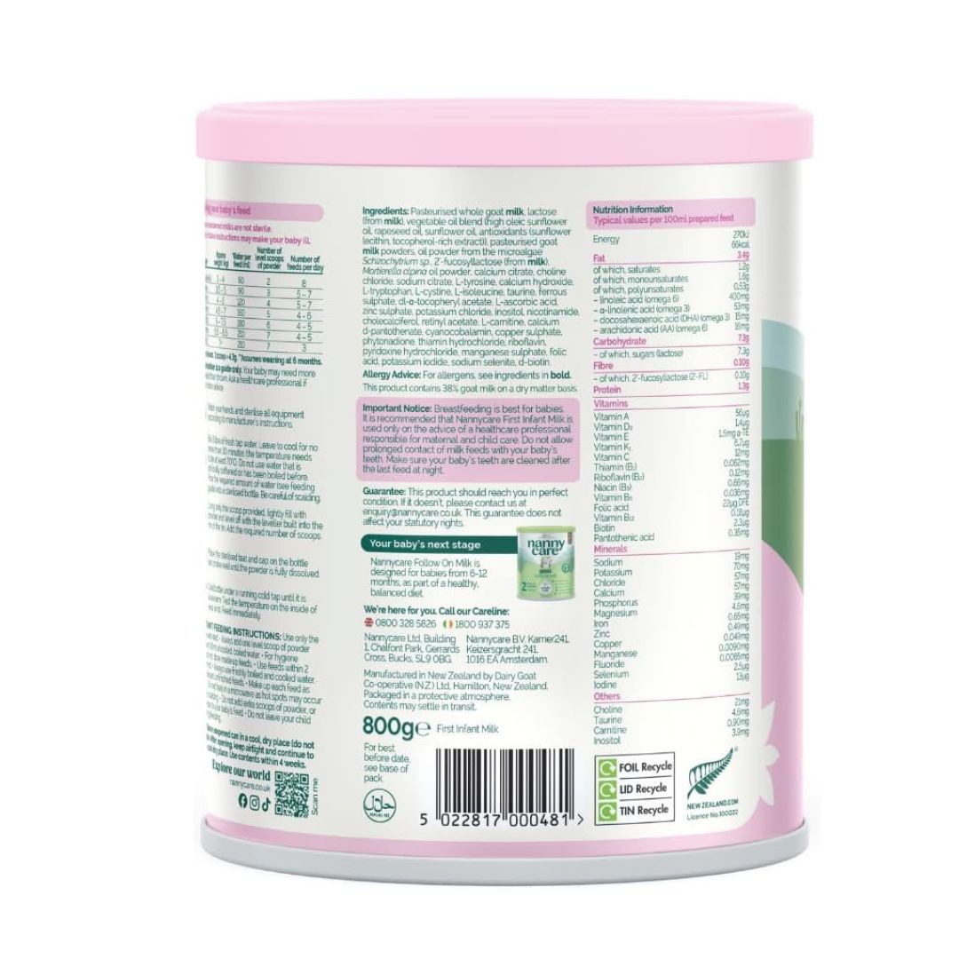 Nannycare Goat Based First Infant Milk – Stage 1 (From Birth) | Baby Powder Made from Whole Goats Milk | Nutritionally Complete Formula  for Combination or Bottle Feeding - 800g