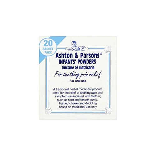 Box of Ashton & Parsons Infants' Powders for teething pain relief on a white background available at shoplondon.in india