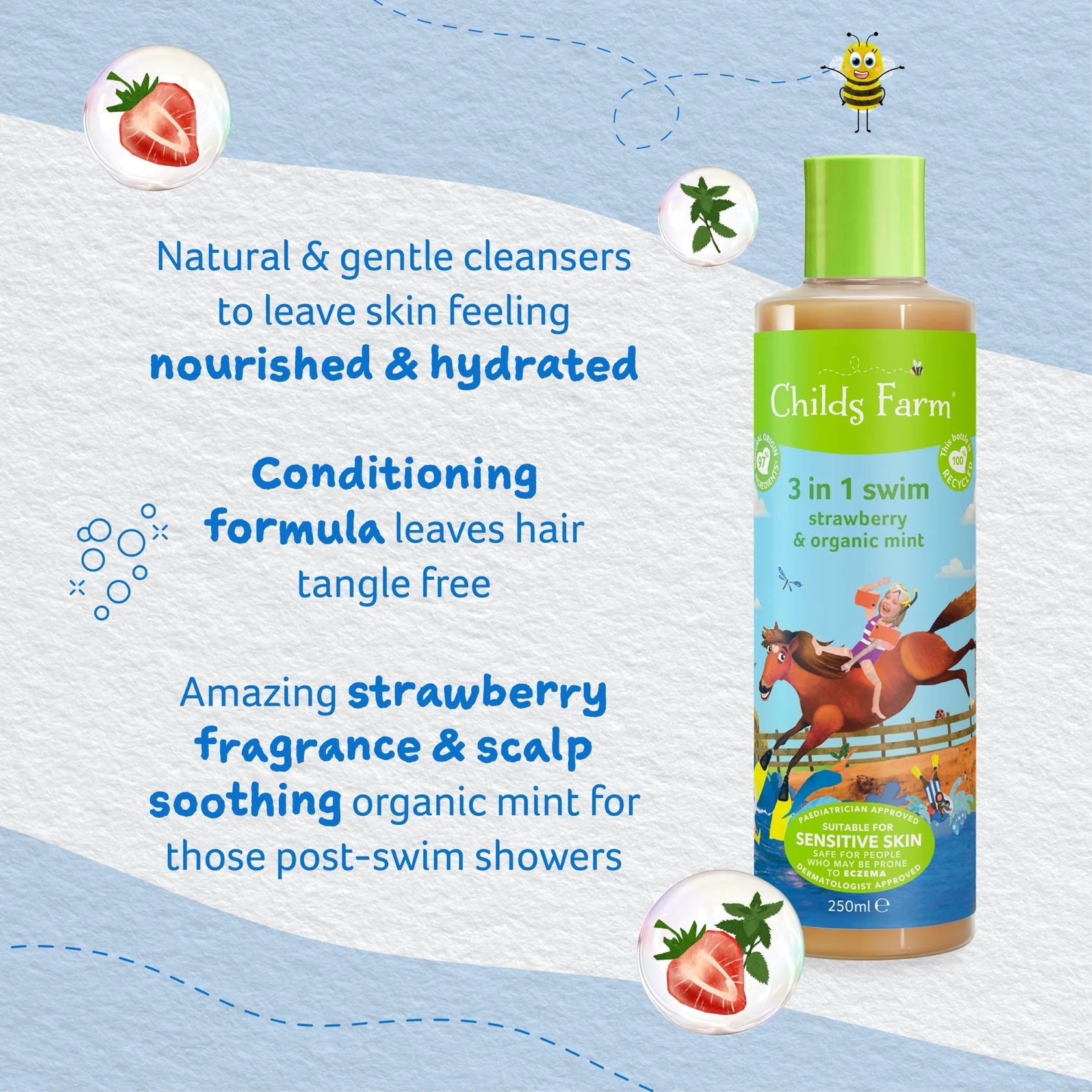 Childs farm 3 in 1 swim strawberry & organic mint 250ml - Shop London