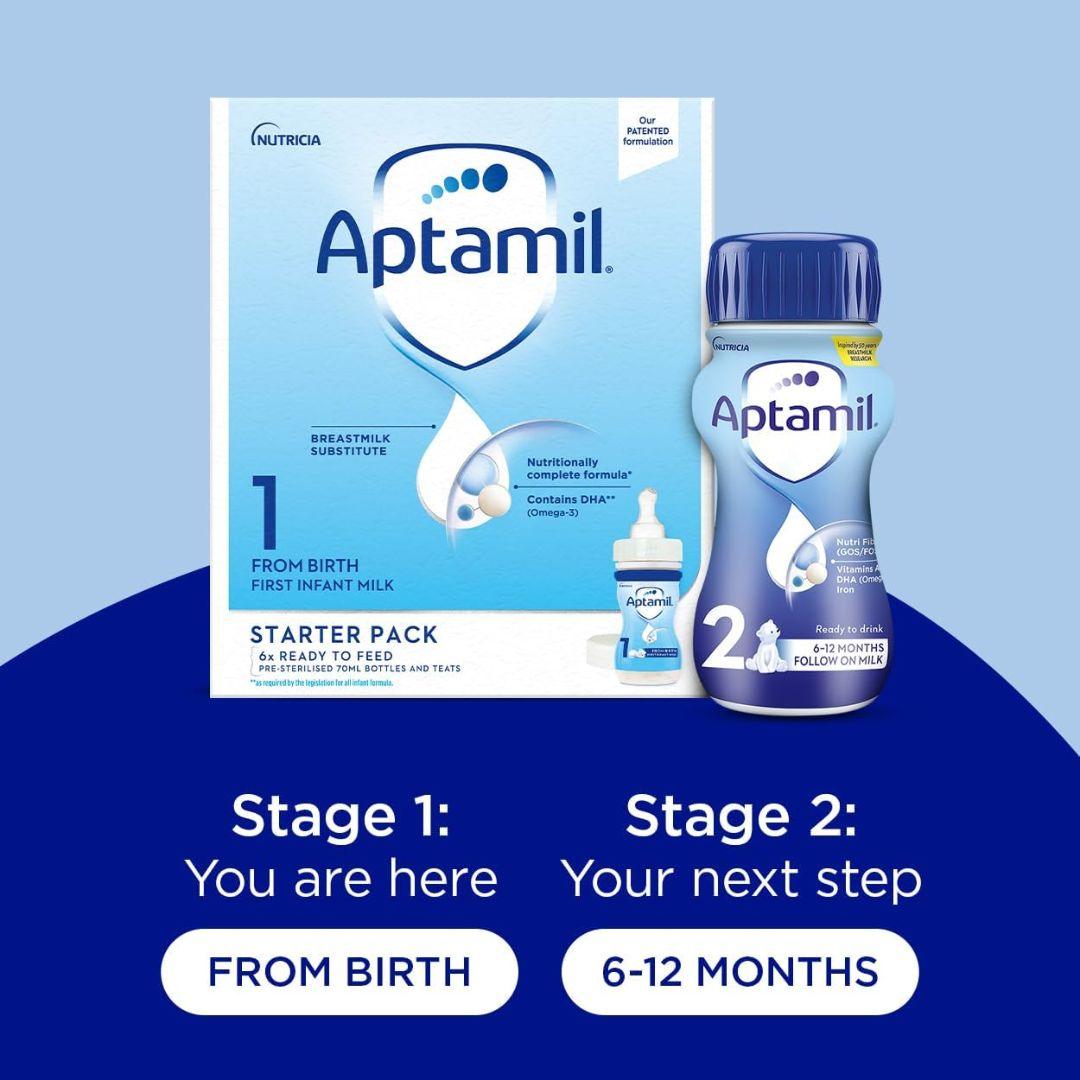 Aptamil 1 First Baby Milk Formula Liquid Starter Pack from Birth 6x70ml (420ml) - Shop London